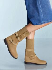 CUCCOO GRLICON Women's Mid-Calf Boots, Y2K Style, Punk Rock, Biker, Cool Girl Outfit, Suitable For Halloween, Christmas, Party - Khaki - View 8