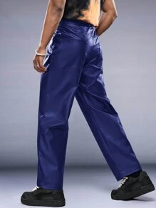 Manfinity VCAY Men's Solid Color Straight Leg Woven Pants - Blue - View 5