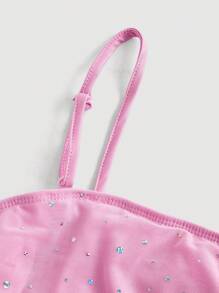 SHEIN MOD Front Gathered Pink Tight Elegant, Autumn Top, Sexy, Party, Date,Club Tops,Sequin Top,Birthday Cami Top - Pink - View 4