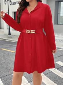 Celure 1pc Women's Long Sleeve Belted Shirt Dress, Casual And Stylish For Daily Wear For New Year Clothes Valentines