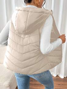 SHEIN Frenchy Women Sleeveless Hooded Quilted Padded Coat In Fall/Winter Casual - Apricot - View 2