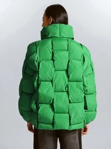 GENKIRA Áo khoác đệm cao cấp thời trang có cổ đan len mùa đông cho phụ nữ với thiết kế thời trang cho tiệc ngày lễ - màu xanh lá - Xem 4