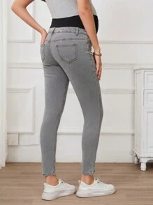 SHEIN Maternidad Jeans entallados de cintura alta de color block con estiramiento informal