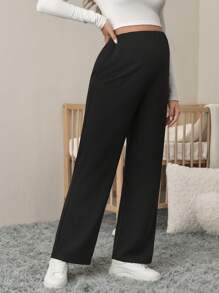 SHEIN Maternity Casual Versatile Minimalist Solid Color High-Waist Straight Pants