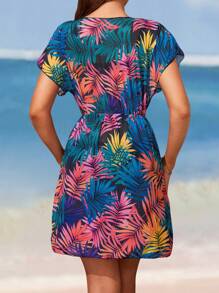 Swim Lushoire 波西米亚风格 V 领花卉印花短袖连衣裙 夏季 - 彩色 - 查看 2