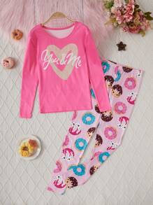 Tween Girls Burgundy Simple Fashion Christmas Theme Allover Print Long Sleeve Top And Pants 2 Pieces Pajamas Set - Multicolor - View 3