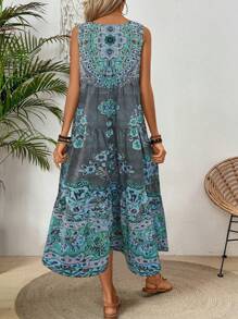Breezaya Casual Vacation Long Printed Dress Maxi Vacation Beach Outfits Women - Blue - View 4