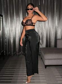 SHEIN SXY Ladies' Drawstring Loose Fit Long Pants - Black - View 5