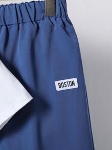 SHEIN 3 件套 Tween Boy 休闲套装：黑色连帽背心、白色 T 恤、黑色裤子 - 藍色 - 查看 8