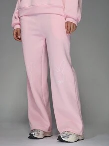 Missguided x Playboy Haftowany dres z kapturem i logo króliczka, wygodny, dwuczęściowy zestaw do noszenia w domu, jesień/zima, streetwear, wygodny, sportowy, sportowy, dopasowany strój - Różowy - Zobacz 5