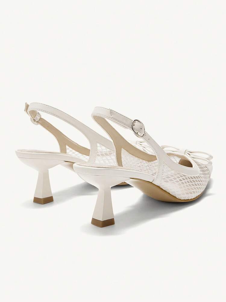CUCCOO CHICEST Zapatos de punta fina con tacón bajo, slipon para mujer, de primavera/otoño, con decoración de tira elástica y acento de moño de malla, elegantes y cómodos, adecuados para uso diario, fiesta y casual