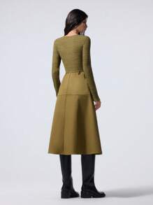 LYSMO Vestido midi de patchwork tejido para mujer en Ramadán - Verde militar - Ver 2