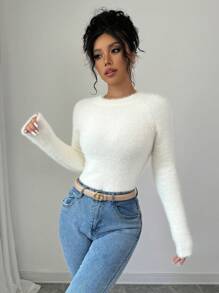 RosyDaze Autumn Winter Casual Solid Color Fitted Sweater, Knit Pullover Fall - Apricot - View 6