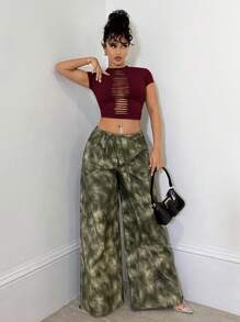 SHEIN BAE 纯色破洞镂空紧身上衣，适合春夏音乐节、音乐会、休闲街头风格、乡村风服装