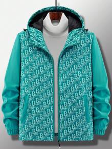 Manfinity Homme Jaket Pria Lengan Panjang Berkerudung dengan Motif Huruf dan Potongan Longgar - MultiWarna - View 4