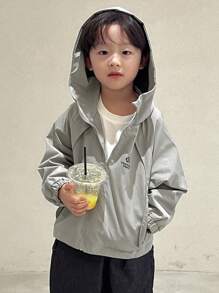 DAZY Young Boy Letter Print Raglan Long Sleeve Loose Casual Hoodie Jacket, Autumn - Grey - View 4