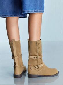 CUCCOO GRLICON Women's Mid-Calf Boots, Y2K Style, Punk Rock, Biker, Cool Girl Outfit, Suitable For Halloween, Christmas, Party - Khaki - View 7