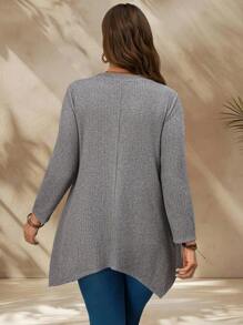 EMERY ROSE 大码休闲纯色不对称下摆 T 恤，秋季，新年女式上衣，春季