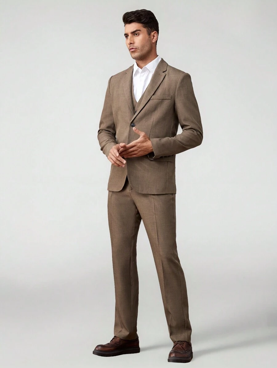 Manfinity VCAY Men Button Front Blazer & Vest & Pants Suits - Mocha Brown - View 1