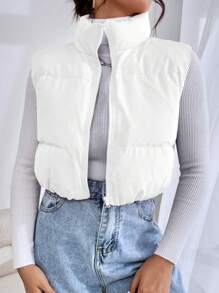 SHEIN EZwear Chaleco chaqueta corta de unicolor casual con cuello alto, para otoño/invierno