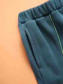 THE HAPPY LOOK Young Boys' Plain Casual Elastic Waist & Ankle Cuff Wide Leg Trousers, Versatile For Daily Wear, Autumn/Winter - Blue - View 3