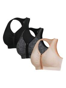 Contrast Trim Zipper V-Neck Sleeveless Sports Bra - Multicolor - View 8