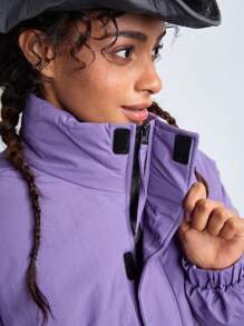 SHEIN Urban Outdoor Wear Thick Warm Colorblock Women Sports Padded Coat - Purple - View 5