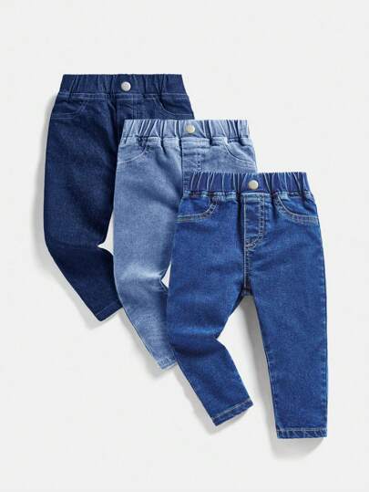 SHEIN 3件套男婴多件装百搭休闲弹力牛仔裤，秋冬季时尚之选