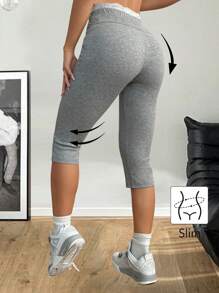 SHEIN EZwear Women's Fall/Winter Y2K Going Out Basic Knit&Lace Stretchy Grey Flare Pants