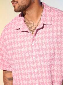 EASEVO Plus Size Men's Slim Fit Casual Short Sleeve Shirt - Pink - View 4