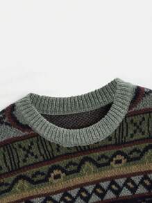 ROMWE Fairycore Women Casual Geometric Pattern Round Neck Drop Shoulder Pullover Sweater, Autumn/Winter - Multicolor - View 4