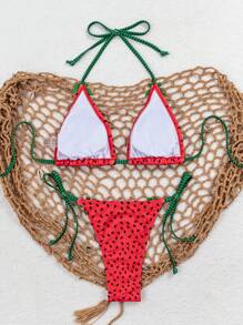 Swim Mod Women Watermelon Printed Bowknot Spaghetti Strap Bikini Set For Summer Beach - Multicolor - View 2