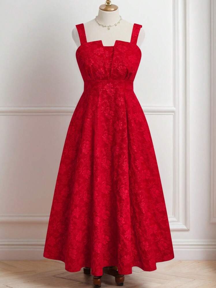 DreamSkyne Vestido midi elegante sin mangas con textura para Año Nuevo, vestimenta para mujeres de talla grande para el atuendo de Acción de Gracias - Rojo - Añade 3