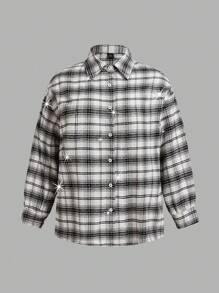 SHEIN Frenchy Set de 3 piezas de ropa informal y elegante de estilo francés para mujer de tallas grandes: camisa, camiseta y pantalones - Multicolor - Ver 15