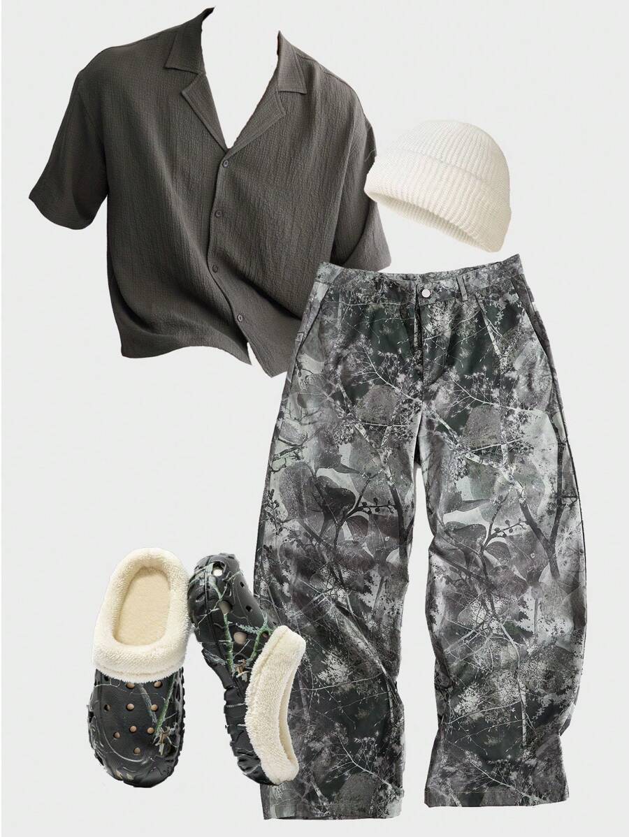 Forever 21 Men's Camouflage Straight Leg Jeans With Washed Finish - Army Green - View 1