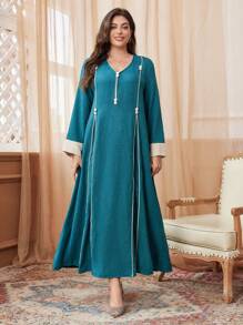 Al Najma Đầm Maxi Jalabiya Ả Rập dáng rộng tay dài màu khối cỡ lớn cho nữ, phù hợp cho mùa xuân và mùa thu, đầm Maxi Jalabiya Ả Rập giản dị, dành cho hàng ngày thường ngày - Nhiều màu - Xem 3