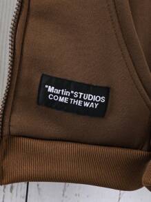 SHEIN Tween Boy Solid Color Zip-Up Sweatshirt, Casual & Stylish For Everyday Wear - Brown - View 4