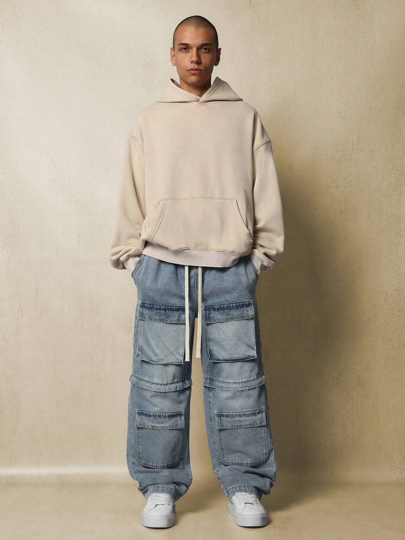 Jean cargo hybride multi-poches, coupe patineuse, lavé avec effet délavé