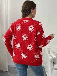 Flirla Plus Size Women Christmas Red Long Sleeve Cardigan Sweater - Red - View 2