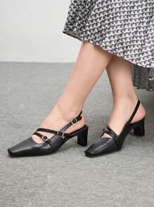 CUCCOO BIZCHIC Women's Punk Square Buckle Black Motorcycle Mule Slip-On Closed Toe Sandals Valentine's Day - Black - View 6