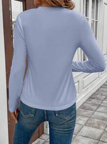 SHEIN LUNE Women's Round Neck Long Sleeve Basic Fitted T-Shirt, Skin-Friendly And Comfortable, Suitable For All Seasons