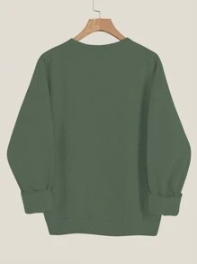 SHEIN LUNE 1 件女士宽松圆领大码落肩运动衫，带心形图案，春/秋，薄荷绿 - 綠色 - 查看 2