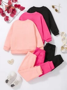 Young Girl And Young Girl 2pcs/Set Casual Pullover Hoodie + Pants Outfit, Multi-Color, Mix & Match, Suitable For Layering With Jackets, Coats, Daily Wear