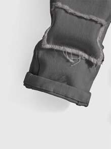 SHEIN Jeans vaqueros blancos de tiro alto rotos y desgastados informales tipo pitillo para niño pequeño - Gris - Ver 4