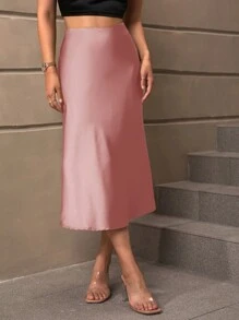 SHEIN LUNE 女士优雅简约百搭斜纹鱼尾中长裙