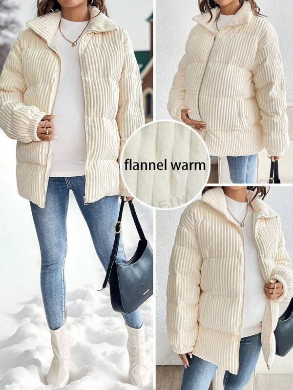 SHEIN Schwangere Frauen Einfarbige Reißverschluss Vorne Lässige Lose Langarm Jacke, Lose Jacke, Herbst/Winter, für Schwangerschaft