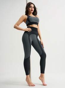 Menodora SHEIN Sport Seamless Color-Blocking Sports Bra & Leggings Workout Sets Women For Daily Fitness & Pole Dance