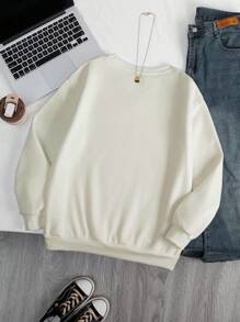 INAWLY Solid Thermal Lined Sweatshirt - Apricot - View 2