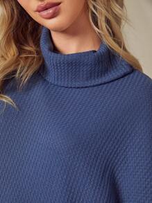 WESTFADE Thermal Rib Knit Turtleneck Long Sleeve Split Hem Long Sleeve Tunic Top - Royal Blue - View 2