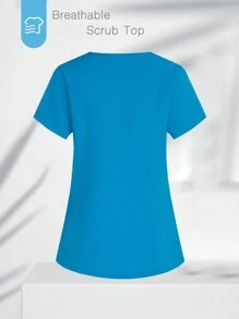 TaskEZ Solid Color Scrub Top With Pocket, Sweetheart Neckline, Short Sleeve /Nursing Scrub Uniform Nurse Dresses Scrub Tops Scrub Bottoms Lab Coats Scrub Outwear Running Nurse & Uniform Scrubs Handwashing Pocketed Breathable - Blue - View 2
